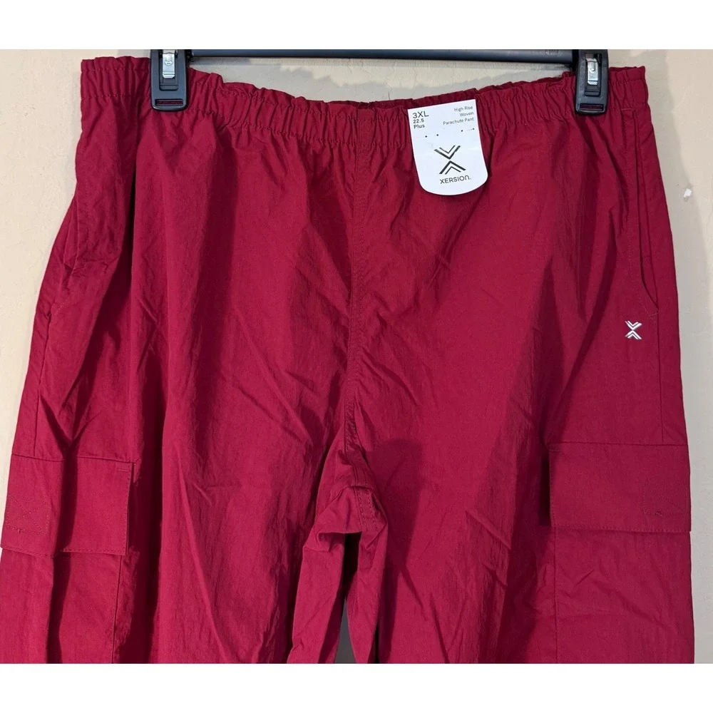 Xersion Parachute Pants Girls 3XL Red High Rise Woven Cargo Joggers Athletic NEW